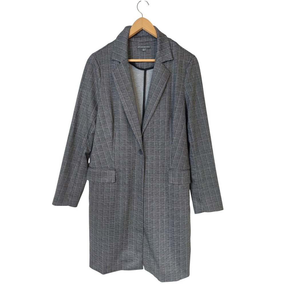 Adrianna Papell Plaid Long Blazer Coat Jacket Size Medium Duster